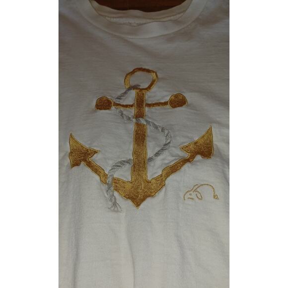 90s Vintage Nautical Top Womens XL Embroidered Anchor Gold Detail on Sleeves Hem - Picture 5 of 5